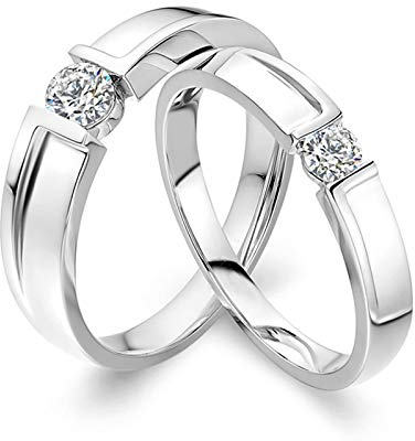KnSam Platin Ringe Rund Mit Eingelegtem Diamant 0,3 Ct Diamantringe Herren Ein Paar Ringe Paarpreis Ringe Set Silber