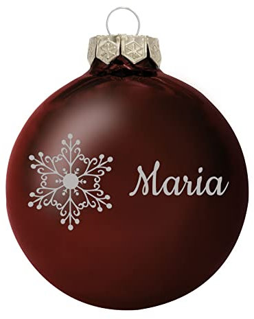 Deitert Weihnachtskugel mit Namen oder Wunschtext graviert, Ø 8cm, personalisierte Christbaumkugel aus Glas (glänzend), individueller Weihnachtsbaumschmuck mit Gravur, Schneeflocken-Motiv, Schoko