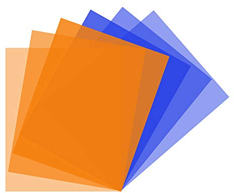 Farbkorrektur-Gel-Filter, 6 Stück, 40 x 50 cm, warmes orange-blaues Beleuchtungsblatt für Fotostudio, Video, Taschenlampe, LED-Licht, Fotografie.