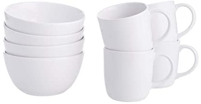 BUTLERS Geschirrset 8-tlg. Schalen mit Tassen NATIVE Steinzeug Geschirr Tafelservice | 4 Kaffeetassen 300ml 4 Schalen 600ml | Modern & Natürlich | Mikrowellen- & spülmaschinenfest