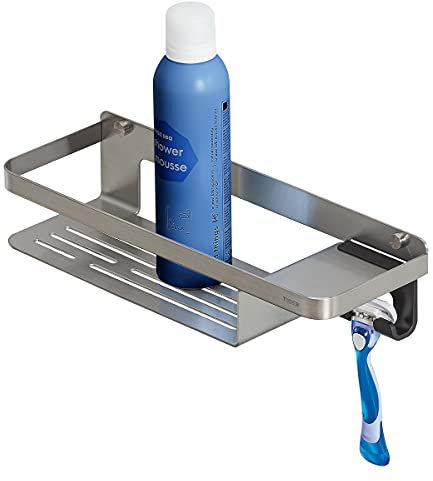 Tiger Caddy Étagère de Douche avec Crochet, Étagère panier de Bain, Acier inoxydable brossé, 32 x 7,2 x 10,6 cm