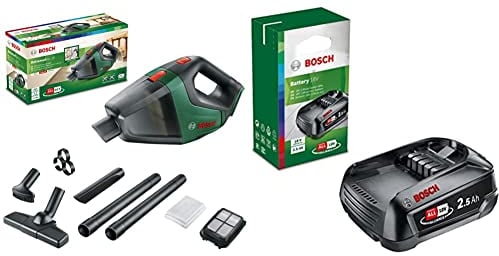Bosch Home and Garden Cordless Vacuum Cleaner UniversalVac 18 (without battery, 18 Volt system, in carton packaging) & Home and Garden Battery Pack PBA 18V Black