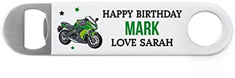 PERSONALISED Motorbike Happy Birthday Bottle Opener, ANY Name Motor Bike Birthday Gifts for Him Son Dad Grandad Husband Boyfriend, Biker Gifts, Home Bar Accessories