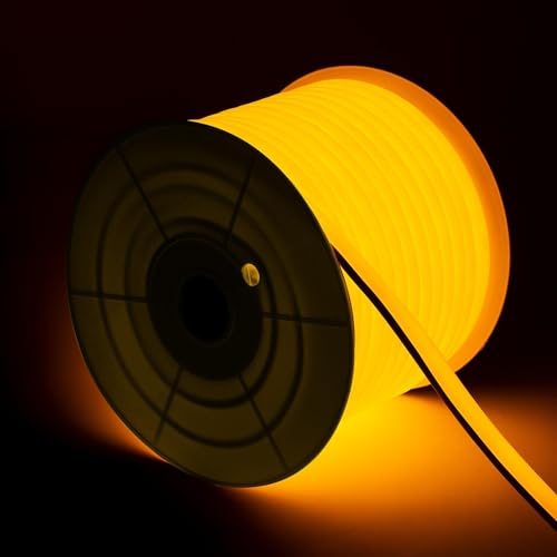 LEDKIA LED Streifenrolle Neon Dimmbar 220V 50m Gelb Halbrund 180° 7.5W/m Sc