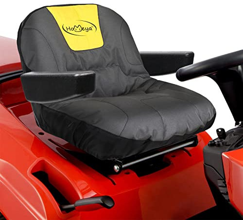 HOMEYA Sitzbezug für Rasenmäher, strapazierfähig, 600D Oxford, wasserdicht, Traktorsitzbezug mit Polsterung und Rückentaschen, für 31,8-36,7 cm hohe Sitze, passend für Husqvarna Cub Cadet Sitz mit