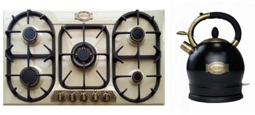 Kaiser KG 9325 ELfEm Plaque de cuisson à gaz 90 cm - Cuisinière encastrée - Ivoire émalisée - 3,8 kW - Contrôle du gaz naturel - Gaz propane - WK 2000 Em - Bouilloire rétro - 2 l - 1800 W