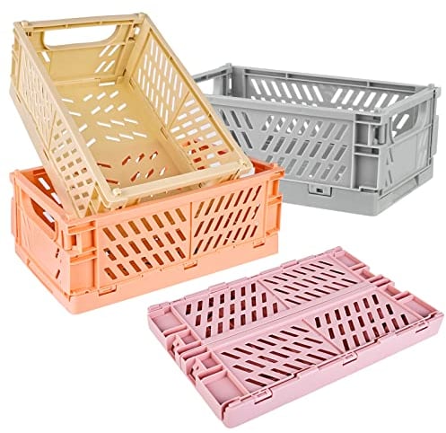 Vegena 4 Stücke klappkiste Klein - klappkorb Plastik Stabil Mini Körbe Kunststoff Faltbox - Faltbare Aufbewahrungsboxen Klein, Klein Klappboxen Aufbewahrungskorb Lagerkisten ( 25,5 x 15 x 9,7 cm)