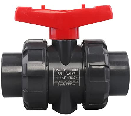 DERNORD UPVC True Union Kugelhahn mit vollem Anschluss, EPDM-O-Ringen und umkehrbaren PTFE-Sitzen, bewertet bei 200 PSI (1,25 Zoll NPT-Gewinde)
