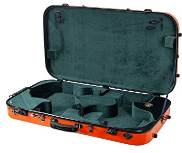 Crossrock, 0-String Fiberglass Double Case-Fits A/F Style Mandolin and 4/4 Violin Straps, Interior Compartments, Fixed & Removable Padding-Includes TSA Lock-Orange, (CRF2020MVOR)