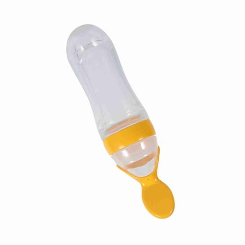 Babynahrung Feeder, 1 Stück 90 Ml Silikon Baby Kleinkind Babyflasche mit Löffel Frische Lebensmittel Müsli Squeeze Feeder Heißer Löffel Feste Fütterung (Gelb 1-25/32 Zoll)
