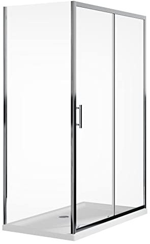 Box Doccia Angolare 80x120cm Apertura Scorrevole da 120cm Parete Fissa da 80cm Vetro Temperato Trasparente 6mm Antinfortunistico Trattamento Anticalcare Maniglia Acciaio Inox Altezza 190cm Tenerife