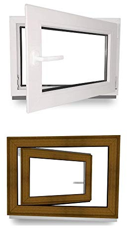 Kellerfenster - Kunststofffenster - Fenster - 3 fach Verglasung - innen Weiß/außen Golden Oak - BxH: 1200 mm x 600 mm - DIN Rechts