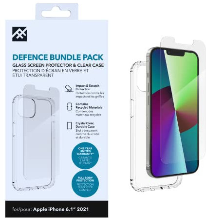ZAGG iFrogz Defence Glass Screen Protector Compatible for iPhone 13, Bonus Clear Case, Shockproof, Scratch Resistant, Case Friendly, Smudge Resistant, Tempered Glass, Clear