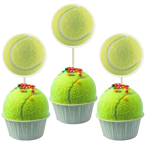 Gyufise 36Pcs Tennis Cupcake Toppers Sport Ball Cupcake Picks Tennis Sports Theme Baby Shower Kids Birthday Party Cake Decorations Supplies