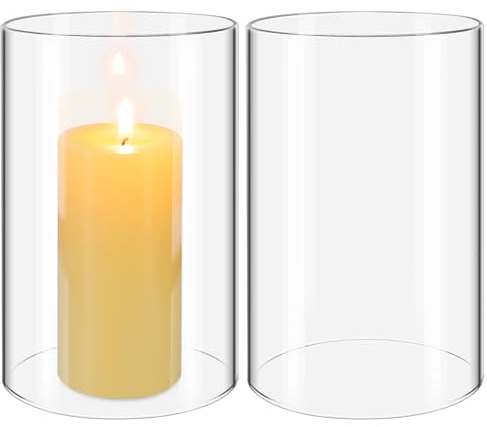 HOMSFOU Glass Candle Covers for Pillar Candles 2 pack Clear Open Ended Candle Shades 6.30 X 3.94 in Windproof Cylinder Covers for Home Wedding Diy Decor