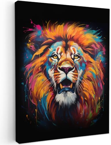 MuchoWow© Bilder 50x70 cm Wohnzimmer Deko Modern Wandbild Foto auf Leinwand Bild Schlafzimmer Room Decor Geschenke Banksy - Street Pop Art - Löwe - Graffiti - Tiere - Schwarz