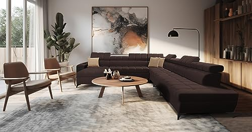 All4All Ecksofa mit Schlaffunktion Gonti XIII 359 x 369 cm - Schlafsofa mit Bettkasten - Sofa in U-Form - Wohnlandschaft XXL Sofa - Eckcouch Groß - Seite Rechts - Dunkelbraun - Gewebe - Modern 26