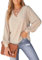Cupshe Blouse chic et élégante pour femme, avec col en V, dentelle festonnée, manches longues en dentelle, poignets avec manchette, blanc, marron clair, L
