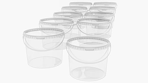 MARMOS-PLAST 10 x 10 Liter Eimer Set transparenter Kunststoffeimer mit Deckel stapelbarer Milch-/Vorratseimer Honigeimer Behälter Lebensmittelfreigabe Lebensmittelechte Leereimer für Mehl Wassereimer