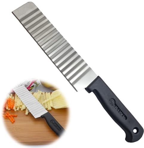 Tinkber 1 PC Cuchillo Ondulado de Acero Inoxidable, Cortador de Patatas Onduladas, Cuchillo Ondulado de Patatas, Cortador Arrugado de Acero Inoxidable, para Frutas, Verduras, Patatas