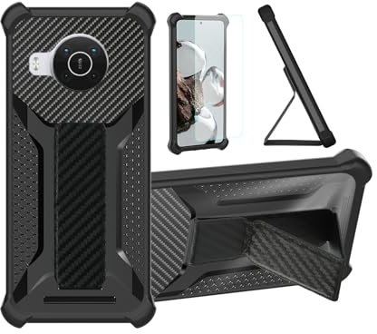 Aroepurt Hülle Für Nokia X10 Hülle Case Handyhülle Schutzhülle Cover [mit gehärtetem Glas-Screen-Protector] Hybrid [Folding Support Magnetic] [Frosted Anti-Fingerprint] Schwarz