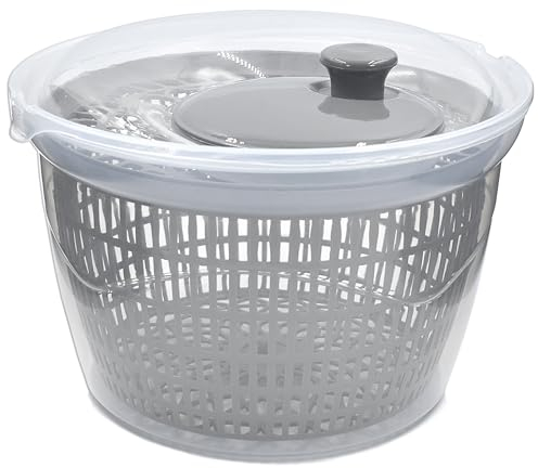 XL Salatschleuder mit Deckel - BPA FREI - Salatschleuder mit Kurbelantrieb und 5L Liter - Salatschüssel und Sieb, Küchenhelfer Salattrockner zum Waschen und Trocknen von Salat, Gemüse und Obst