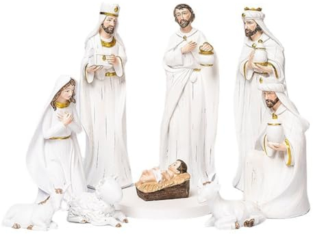 Suoumwa Geburt Statue Krippe Szene Set Weihnachtskrippe Statue Wie Abgebildet Harzkleiner Jesus Krippe Miniatur Kirchendekoration