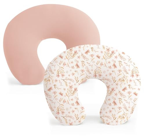 Konssy 2 Pack Nursing Pillow Covers, Stretchy and Soft Nursing Cover for Breastfeeding, Pillow Slipcover for Baby Girls Boys Newborn (Pink Spring, Pink)