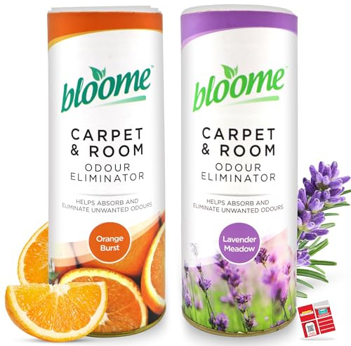 SOL 2pk Carpet & Room Odour Eliminator, Pet-Friendly Carpet Freshener Powder with Long-Lasting Lavender and Orange Scents, Deodoriser for Fresh, Clean Room, Dual-Pack Convenience, Easy Application