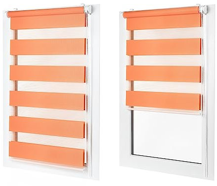 Doppelrollo ohne Bohren – Sichtschutz und Sonnenschutz, Klemmfix – Orange, 70 cm breit (Stoffbreite) x 120 cm hoch (Fensterhöhe) – Duo Rollo für Fenster/Tür, lichtdurchlässig/verdunkelnd