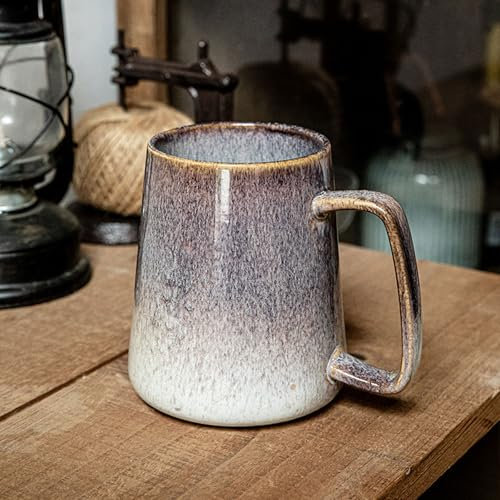 24 oz Large Ceramic Coffee Mug with Big Handle, Handmade Kiln Glazed Large Coffee Mug Tea Cup, Novelty Mug,Unique Uneven Surface for Office and Home,Microwave and Dishwasher Safe (Gray)