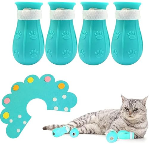 WNXBFO Anti-Scratch Boots for Cats, Silicone Cat Shoes, Cat Claw Covers 4pcs, 1 Sunflower Headgear, Cat Foot Cover Cat Bath, Pet Supplies for Cat Grooming, Bathing, Shaving