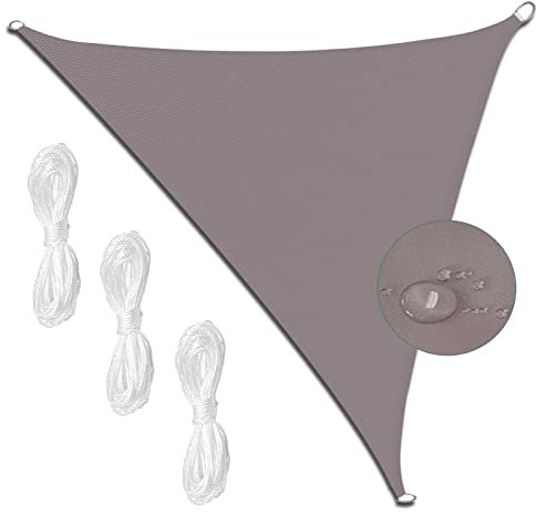 Tenda parasole impermeabile, 6 x 6 x 6 m, quadrata, durevole e resistente ai raggi UV, ideale per balcone, cortile, piscina, include 3 corde (cachi)