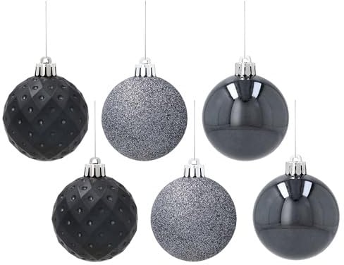 Christbaumkugeln, Kugelset, Christbaumschmuck 6cm, 6 Stück (Anthrazit)