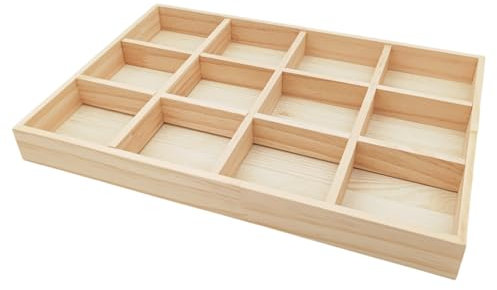 Anktily Unfinished Wooden Storage Divider Box, Showcase Display Box with 12 Compartments, Socks Organizer, Underwear Storage Case, Wood Display Tray for Jewellery, Collectibles