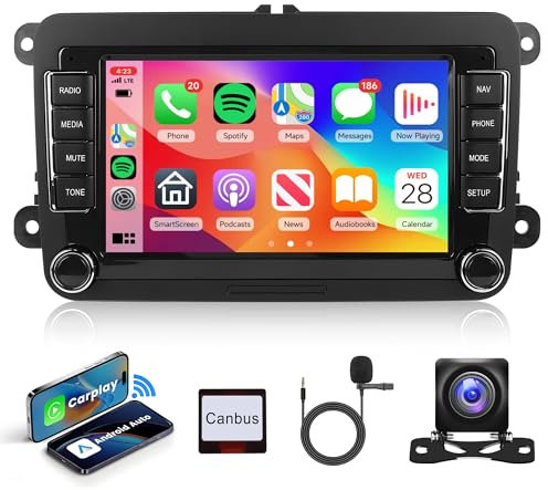 for VW Passat Jetta Tiguan Golf MK5 MK6 T5 EOS Polo 2G 64G Android Car Stereo Radio CarPlay, Rimoody 7 Inch Touch Screen Android Auto GPS Navigation Bluetooth FM SWC Backup Camera
