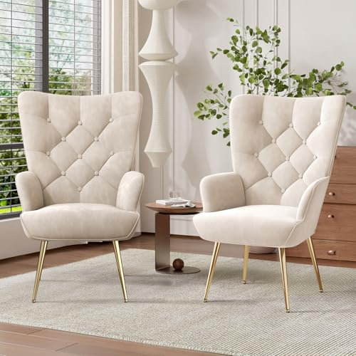 Hawthyhome 2er-Set eleganter Sessel polsterstuhl Ohnzimmer Sessel Schminktisch Stuhl mit Metall Beinen fürs Wohnzimmer/Schlafzimmer Bis 150 KG belastbar