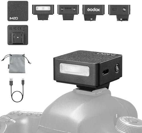 Godox iM20 Mini Camera Flash, Built-in Battery with 5 Levels Flash Power for Canon/Sony/Fuji/Nikon/Panasonic/Olympus, for Cameras with Single-Contact Hotshoe