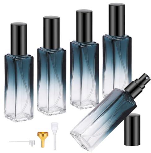 Segus Refillable Perfume Bottle, 5 Pcs 20ml Travel Aftershave Dispenser, Fragrance Sample Bottles in Glass, for Daily, Business Trips (Gradient Blue)