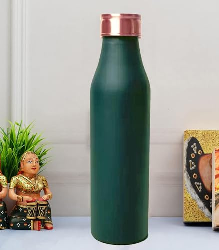 IMTRA FASHION Wasserflasche Aus Reinem Kupfer 32 Oz/950 M Auslaufsicher Grün Trinkflasche Ayurvedische Kupferflasche Für Sport Reisen Und Den Täglichen Gebrauch