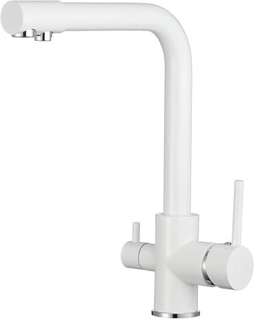 YWJFSA Grifo Cocina Abatible Grifo Osmosis 3 Vias Doble Manija Agua Fría Y Caliente Rotable,Blanco
