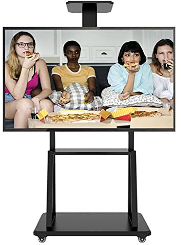 SQMGFA Chariot TV Robuste avec roulettes, Charge 150 kg, Grand Chariot Roulant Universel pour écrans Plats domestiques sur Pied, Convient aux téléviseurs de 32 à 60 Pouces, Noir