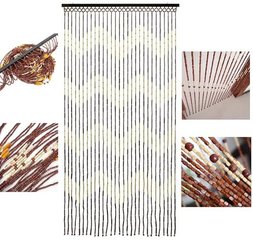 ReTaaj Bamboo Beaded Wooden Door Curtain Summer Blind Fly Screen 90cm x 180cm Beautiful Hanging & Caravan Room Window Decorations Dividers for, Doorways, Brown