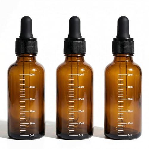OHEETU Lot de 3 flacons compte-gouttes vides en verre ambré gradué avec pipette compte-gouttes et têtes en caoutchouc noir rechargeables pour parfums, aromathérapie, huiles essentielles, maquillage