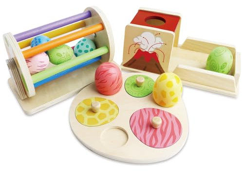 Weilim Set di Giocattoli Montessori in Legno per Bambini – Uova di Dinosauro, Tamburo Rotante, Scatola di Permanenza, Gioco di Impilamento e Puzzle, Regalo Educativo per Bimbi 6+ Mesi 1 2 3 Anni (zz)