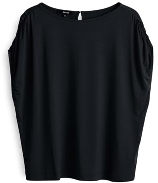 OPUS Damen Kurzarmshirt | SANUELA Regular Shirt mit Raffung an der Schulter Black, 38