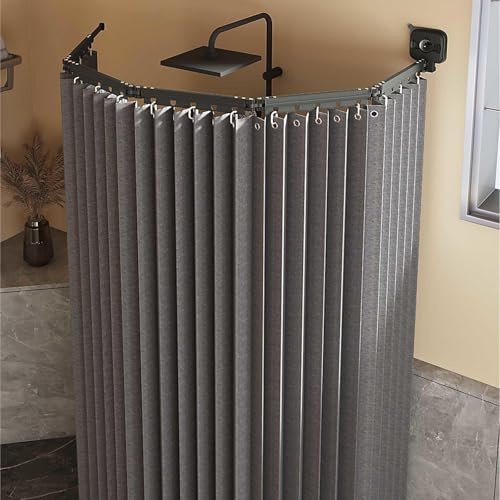 YSZBD Faltbarer Duschvorhang Mit Stange Duschvorhangstange L/u Form Duschvorhänge Ohne Bohren Wasserdicht/waschbar Für Eckdusche, Shower Curtains,1@-172cm+9.8in/25cm