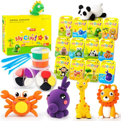 Kids Air Dry Clay Kit,12 Boxes Non-Toxic Themes Modelling Clay with Tools,Tutorials & Storage,Mess-Free Craft Birthday Gift for Age 3 4 5 6 7 8+ Years Old Boys Girls