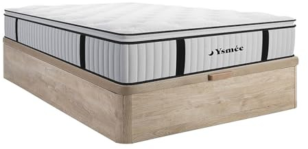 Vente-unique - Set 140 x 190 cm Boxspringbett natur hell + Matratze Taschenfederkernmatratze, integrierter Topper, 28 cm – American Dream von YSMÉE