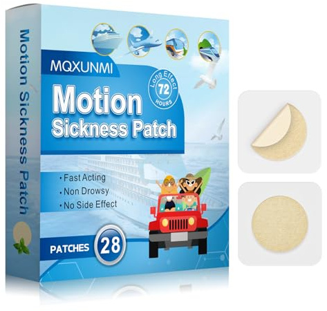 MQXUNMI Motion Sickness Patches, 28 pcs | No-Drowsy, For Car Sickness, Air Sickness and Sea Sickness, Fast Effective, Long Last Up to 72 Hours